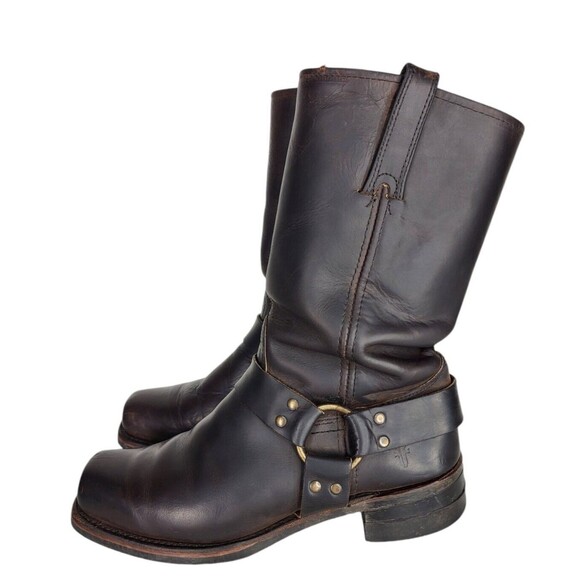 Vintage 80s FRYE Leather Harness Square Toe Moto Cowboy Boot Men's Size 10 Brown - Picture 2 of 16